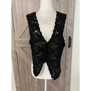VTG Cherry Stix limited black crochet vest OS